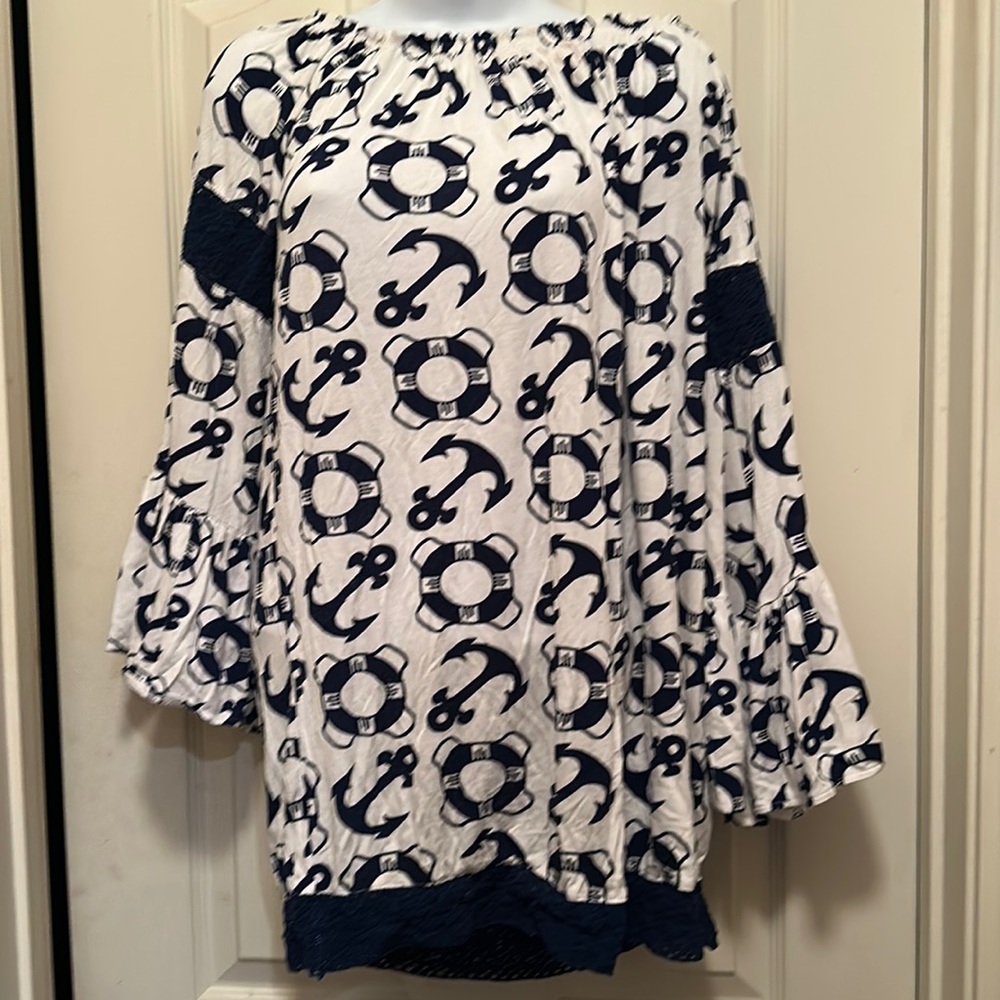 Anchor nautical off shoulder top or beach coverup